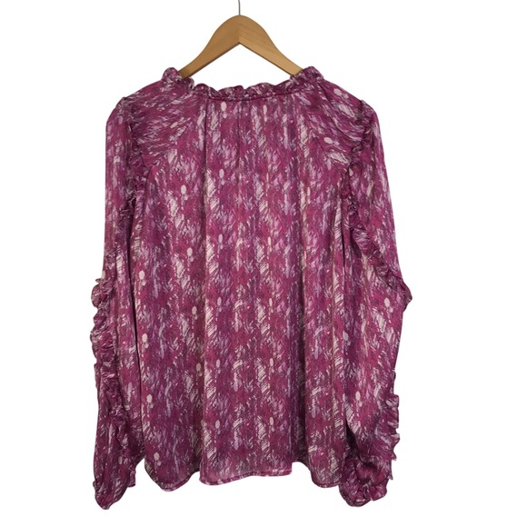 Ophelia Roe Blouse Women's XL Long Sleeve Pink Ruffle Sheer Business Casual Work - Picture 12 of 15